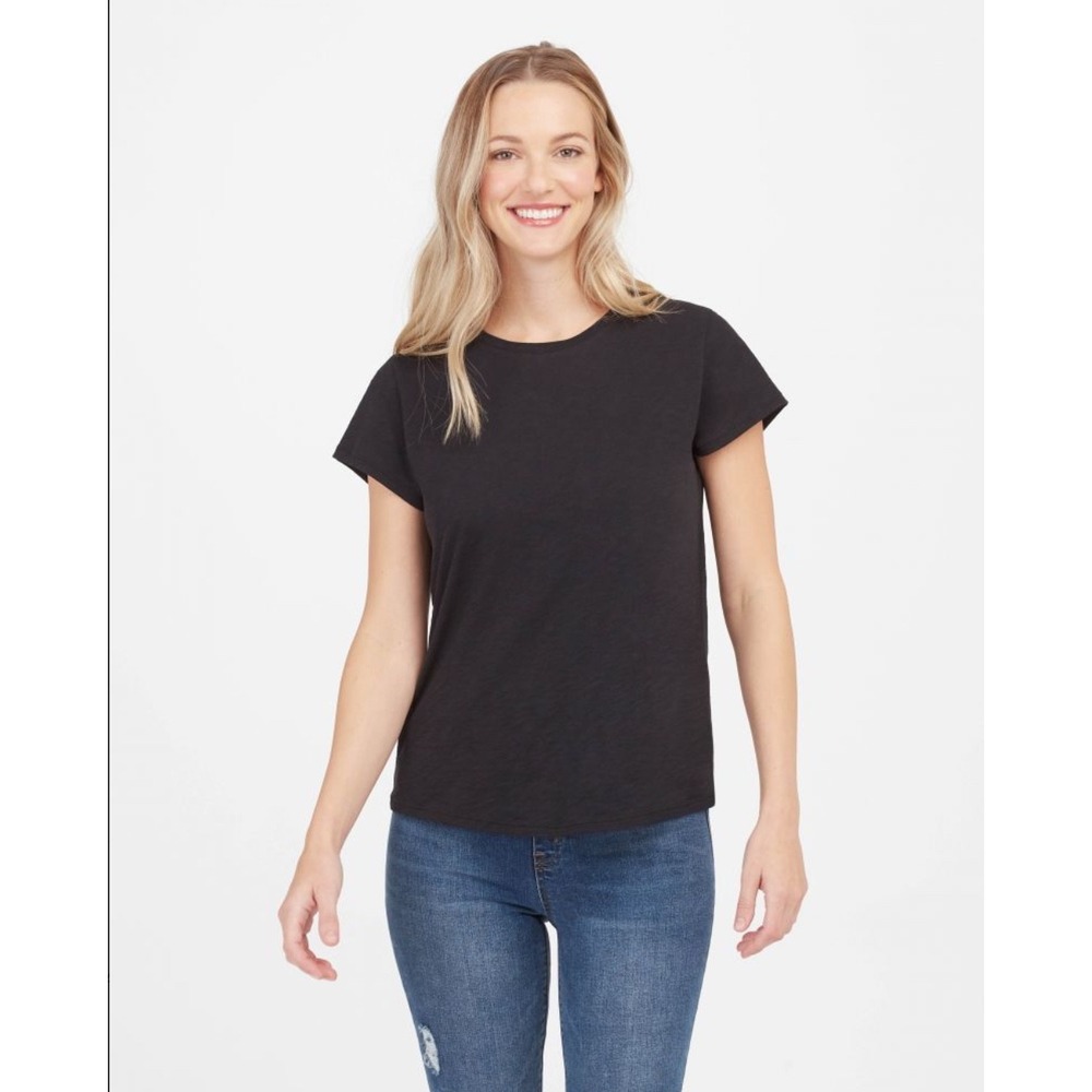 Spanx Pima Cotton Short Sleeve Black Crew Neck T-Shirt‎ Womens XL